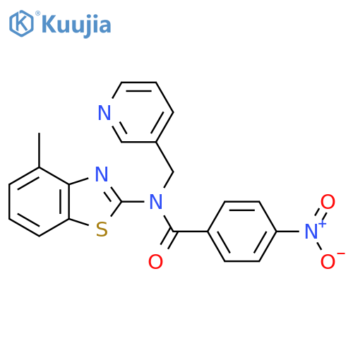 N-(4-methyl-1,3-benzothiazol-2-yl)-4-nitro-N-(pyridin-3-yl)methylbenzamide structure