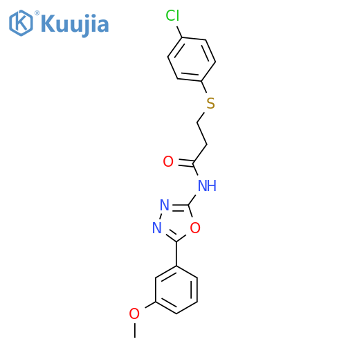 3-(4-chlorophenyl)sulfanyl-N-5-(3-methoxyphenyl)-1,3,4-oxadiazol-2-ylpropanamide structure