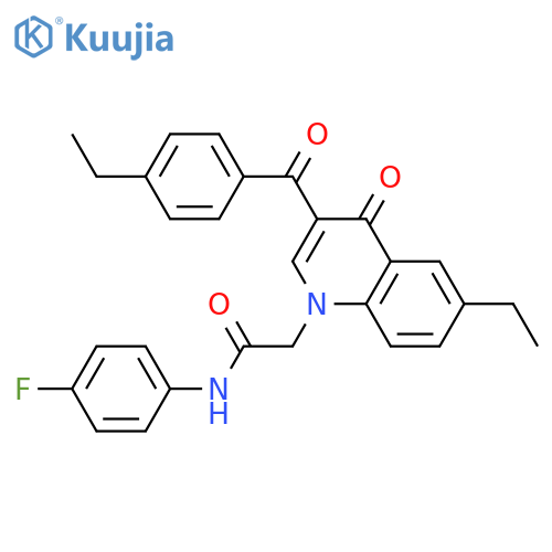 2-6-ethyl-3-(4-ethylbenzoyl)-4-oxo-1,4-dihydroquinolin-1-yl-N-(4-fluorophenyl)acetamide structure