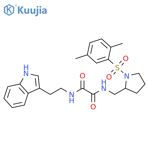 N-{1-(2,5-dimethylbenzenesulfonyl)pyrrolidin-2-ylmethyl}-N'-2-(1H-indol-3-yl)ethylethanediamide structure