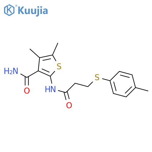 4,5-dimethyl-2-{3-(4-methylphenyl)sulfanylpropanamido}thiophene-3-carboxamide structure