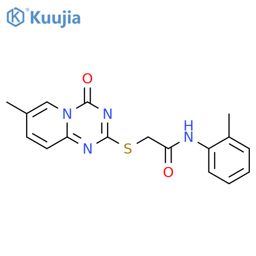 2-({7-methyl-4-oxo-4H-pyrido1,2-a1,3,5triazin-2-yl}sulfanyl)-N-(2-methylphenyl)acetamide structure