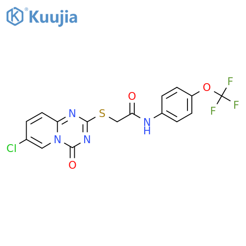 2-({7-chloro-4-oxo-4H-pyrido1,2-a1,3,5triazin-2-yl}sulfanyl)-N-4-(trifluoromethoxy)phenylacetamide structure