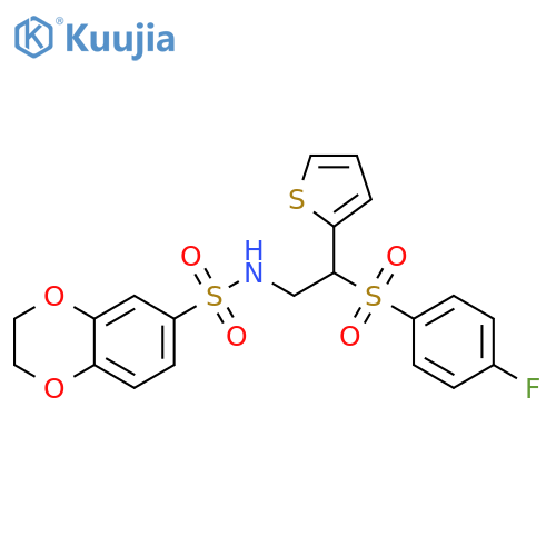 N-2-(4-fluorobenzenesulfonyl)-2-(thiophen-2-yl)ethyl-2,3-dihydro-1,4-benzodioxine-6-sulfonamide structure
