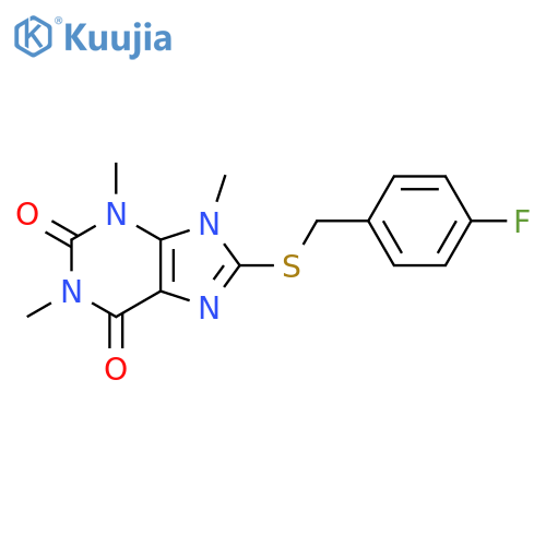 8-{(4-fluorophenyl)methylsulfanyl}-1,3,9-trimethyl-2,3,6,9-tetrahydro-1H-purine-2,6-dione structure