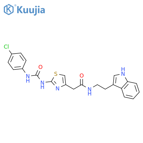 2-(2-{(4-chlorophenyl)carbamoylamino}-1,3-thiazol-4-yl)-N-2-(1H-indol-3-yl)ethylacetamide structure