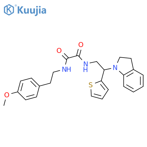 N-2-(2,3-dihydro-1H-indol-1-yl)-2-(thiophen-2-yl)ethyl-N'-2-(4-methoxyphenyl)ethylethanediamide structure