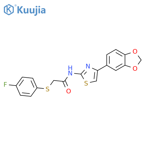 N-4-(2H-1,3-benzodioxol-5-yl)-1,3-thiazol-2-yl-2-(4-fluorophenyl)sulfanylacetamide structure
