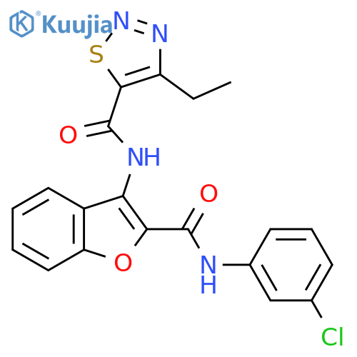 N-{2-(3-chlorophenyl)carbamoyl-1-benzofuran-3-yl}-4-ethyl-1,2,3-thiadiazole-5-carboxamide structure