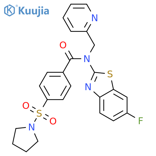 N-(6-fluoro-1,3-benzothiazol-2-yl)-N-(pyridin-2-yl)methyl-4-(pyrrolidine-1-sulfonyl)benzamide structure