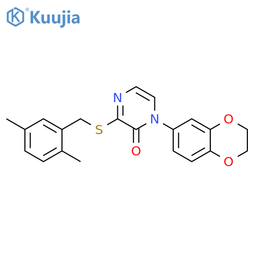 1-(2,3-dihydro-1,4-benzodioxin-6-yl)-3-{(2,5-dimethylphenyl)methylsulfanyl}-1,2-dihydropyrazin-2-one structure