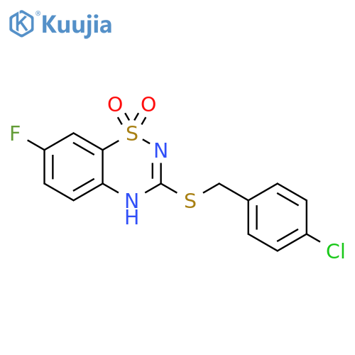 3-{(4-chlorophenyl)methylsulfanyl}-7-fluoro-4H-1lambda6,2,4-benzothiadiazine-1,1-dione structure