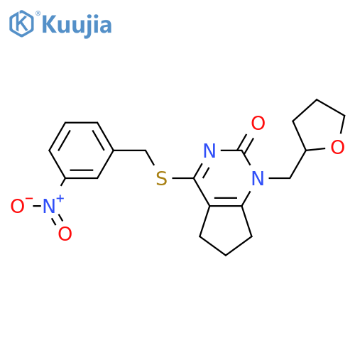 4-{(3-nitrophenyl)methylsulfanyl}-1-(oxolan-2-yl)methyl-1H,2H,5H,6H,7H-cyclopentadpyrimidin-2-one structure