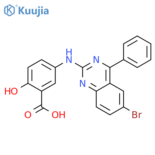 5-(6-bromo-4-phenylquinazolin-2-yl)amino-2-hydroxybenzoic acid structure