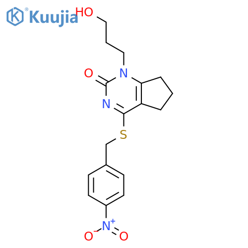 1-(3-hydroxypropyl)-4-{(4-nitrophenyl)methylsulfanyl}-1H,2H,5H,6H,7H-cyclopentadpyrimidin-2-one structure