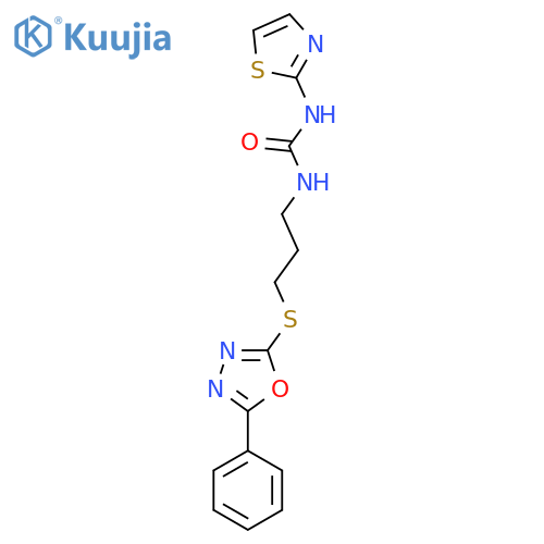 3-{3-(5-phenyl-1,3,4-oxadiazol-2-yl)sulfanylpropyl}-1-(1,3-thiazol-2-yl)urea structure