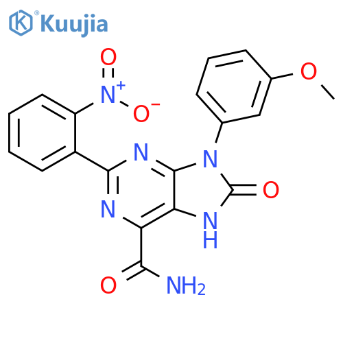 9-(3-methoxyphenyl)-2-(2-nitrophenyl)-8-oxo-8,9-dihydro-7H-purine-6-carboxamide structure