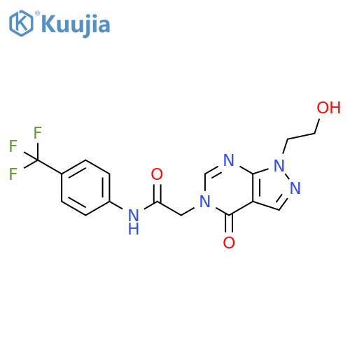 2-1-(2-hydroxyethyl)-4-oxo-1H,4H,5H-pyrazolo3,4-dpyrimidin-5-yl-N-4-(trifluoromethyl)phenylacetamide structure