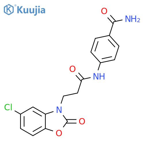 4-3-(5-chloro-2-oxo-2,3-dihydro-1,3-benzoxazol-3-yl)propanamidobenzamide structure