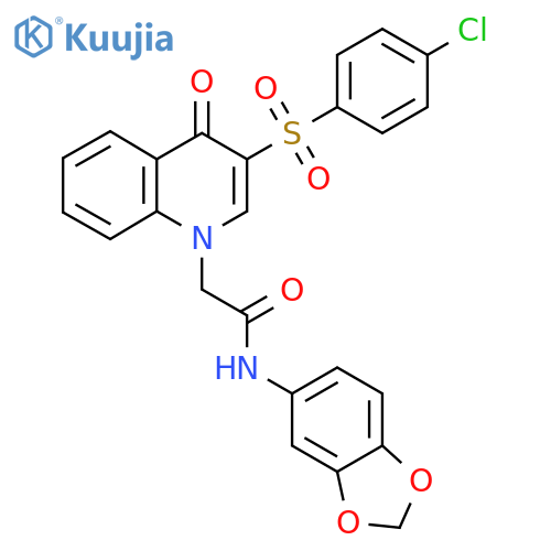 N-(2H-1,3-benzodioxol-5-yl)-2-3-(4-chlorobenzenesulfonyl)-4-oxo-1,4-dihydroquinolin-1-ylacetamide structure