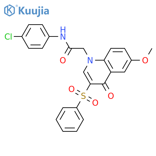 2-3-(benzenesulfonyl)-6-methoxy-4-oxo-1,4-dihydroquinolin-1-yl-N-(4-chlorophenyl)acetamide structure