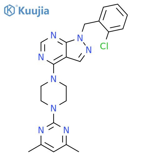 2-(4-{1-(2-chlorophenyl)methyl-1H-pyrazolo3,4-dpyrimidin-4-yl}piperazin-1-yl)-4,6-dimethylpyrimidine structure
