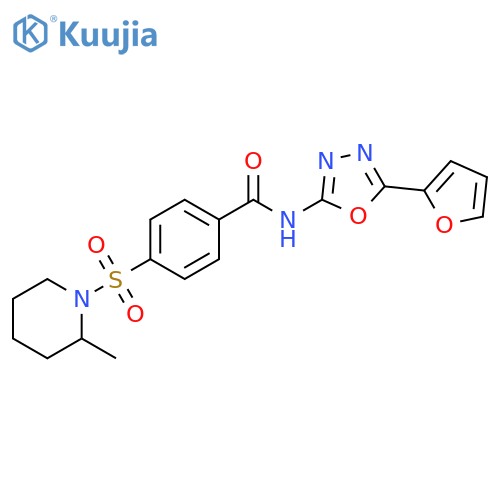N-5-(furan-2-yl)-1,3,4-oxadiazol-2-yl-4-(2-methylpiperidin-1-yl)sulfonylbenzamide structure