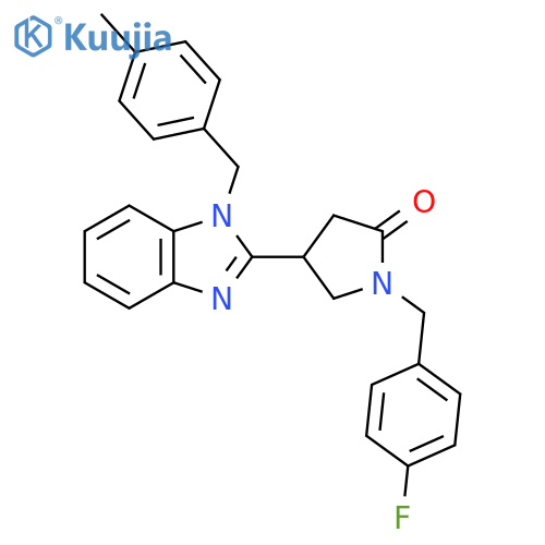 1-(4-fluorophenyl)methyl-4-{1-(4-methylphenyl)methyl-1H-1,3-benzodiazol-2-yl}pyrrolidin-2-one structure