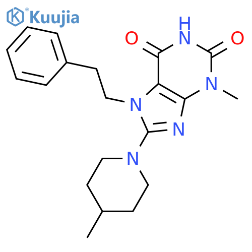 3-methyl-8-(4-methylpiperidin-1-yl)-7-(2-phenylethyl)-2,3,6,7-tetrahydro-1H-purine-2,6-dione structure