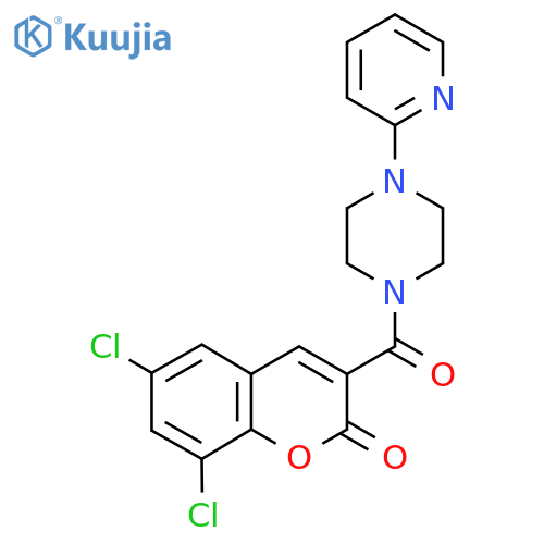 6,8-dichloro-3-4-(pyridin-2-yl)piperazine-1-carbonyl-2H-chromen-2-one structure