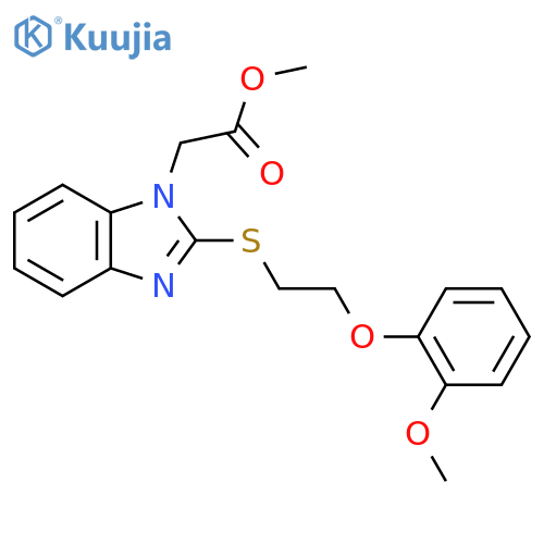 methyl 2-(2-{2-(2-methoxyphenoxy)ethylsulfanyl}-1H-1,3-benzodiazol-1-yl)acetate structure