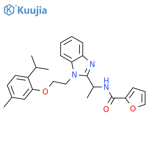 N-1-(1-{2-5-methyl-2-(propan-2-yl)phenoxyethyl}-1H-1,3-benzodiazol-2-yl)ethylfuran-2-carboxamide structure