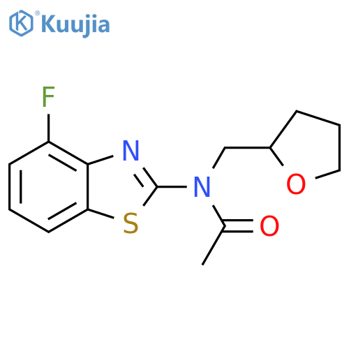 N-(4-fluoro-1,3-benzothiazol-2-yl)-N-(oxolan-2-yl)methylacetamide structure