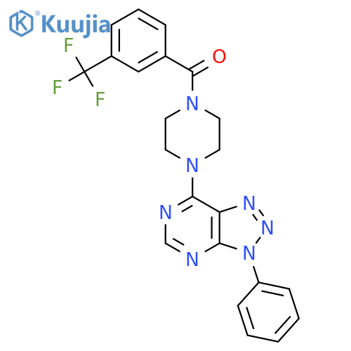 1-{3-phenyl-3H-1,2,3triazolo4,5-dpyrimidin-7-yl}-4-3-(trifluoromethyl)benzoylpiperazine structure