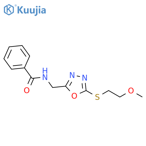 N-({5-(2-methoxyethyl)sulfanyl-1,3,4-oxadiazol-2-yl}methyl)benzamide structure