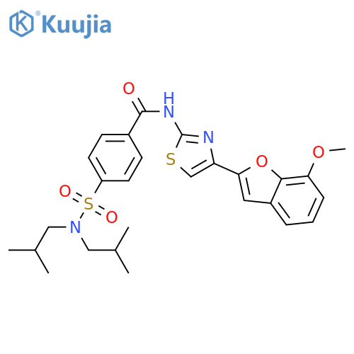 4-bis(2-methylpropyl)sulfamoyl-N-4-(7-methoxy-1-benzofuran-2-yl)-1,3-thiazol-2-ylbenzamide structure