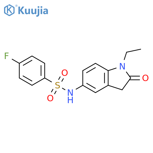 N-(1-ethyl-2-oxo-2,3-dihydro-1H-indol-5-yl)-4-fluorobenzene-1-sulfonamide structure