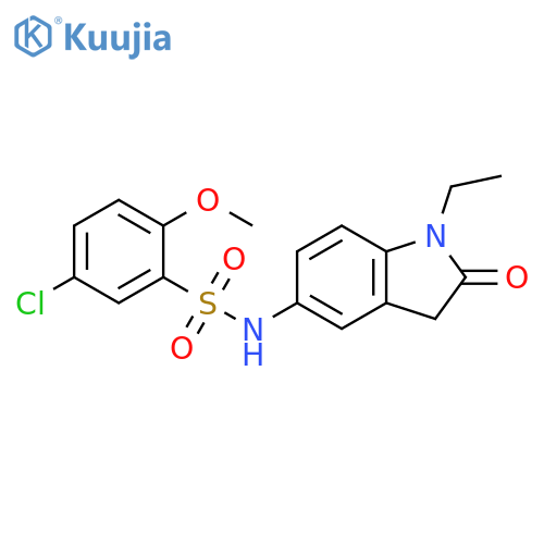 5-chloro-N-(1-ethyl-2-oxo-2,3-dihydro-1H-indol-5-yl)-2-methoxybenzene-1-sulfonamide structure