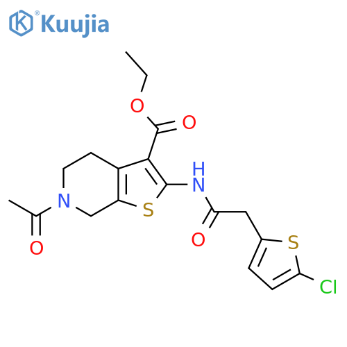 ethyl 6-acetyl-2-2-(5-chlorothiophen-2-yl)acetamido-4H,5H,6H,7H-thieno2,3-cpyridine-3-carboxylate structure