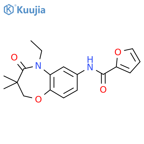 N-(5-ethyl-3,3-dimethyl-4-oxo-2,3,4,5-tetrahydro-1,5-benzoxazepin-7-yl)furan-2-carboxamide structure