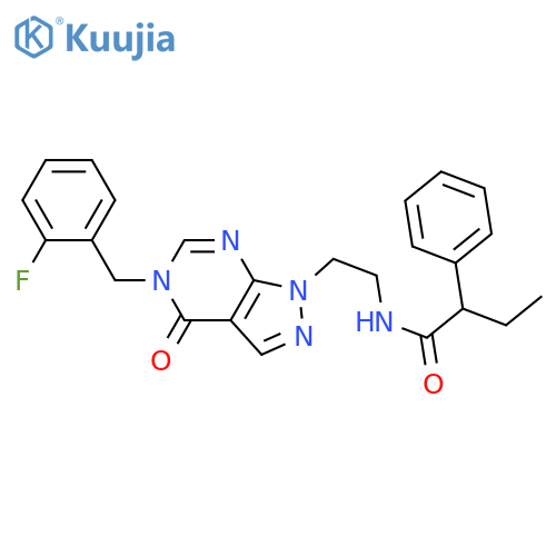 N-(2-{5-(2-fluorophenyl)methyl-4-oxo-1H,4H,5H-pyrazolo3,4-dpyrimidin-1-yl}ethyl)-2-phenylbutanamide structure