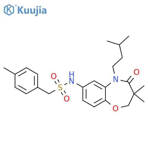 N-3,3-dimethyl-5-(3-methylbutyl)-4-oxo-2,3,4,5-tetrahydro-1,5-benzoxazepin-7-yl-1-(4-methylphenyl)methanesulfonamide structure