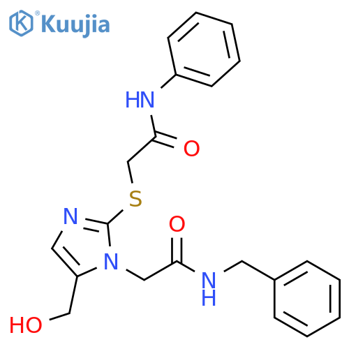 2-({1-(benzylcarbamoyl)methyl-5-(hydroxymethyl)-1H-imidazol-2-yl}sulfanyl)-N-phenylacetamide structure