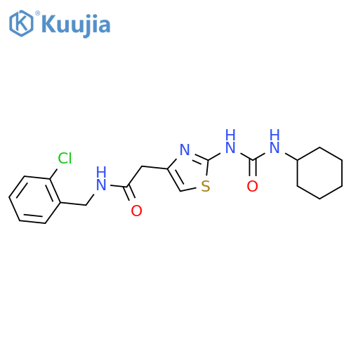 N-(2-chlorophenyl)methyl-2-{2-(cyclohexylcarbamoyl)amino-1,3-thiazol-4-yl}acetamide structure