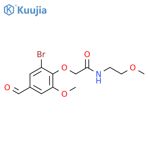 2-(2-bromo-4-formyl-6-methoxyphenoxy)-N-(2-methoxyethyl)acetamide structure