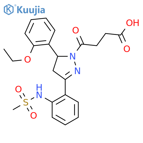 4-5-(2-ethoxyphenyl)-3-(2-methanesulfonamidophenyl)-4,5-dihydro-1H-pyrazol-1-yl-4-oxobutanoic acid structure
