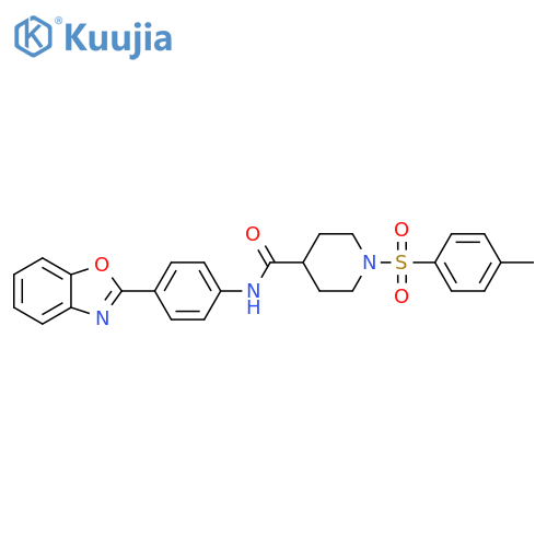 N-4-(1,3-benzoxazol-2-yl)phenyl-1-(4-methylbenzenesulfonyl)piperidine-4-carboxamide structure