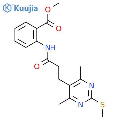 Methyl 2-{3-[4,6-dimethyl-2-(methylsulfanyl)pyrimidin-5-yl]propanamido}benzoate structure
