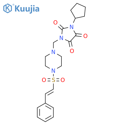 1-Cyclopentyl-3-{[4-(2-phenylethenesulfonyl)piperazin-1-yl]methyl}imidazolidine-2,4,5-trione structure