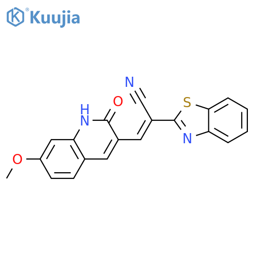 (2E)-2-(1,3-benzothiazol-2-yl)-3-(2-hydroxy-7-methoxyquinolin-3-yl)prop-2-enenitrile structure